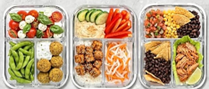 3-compartment glass meal prep containers, 3-pack