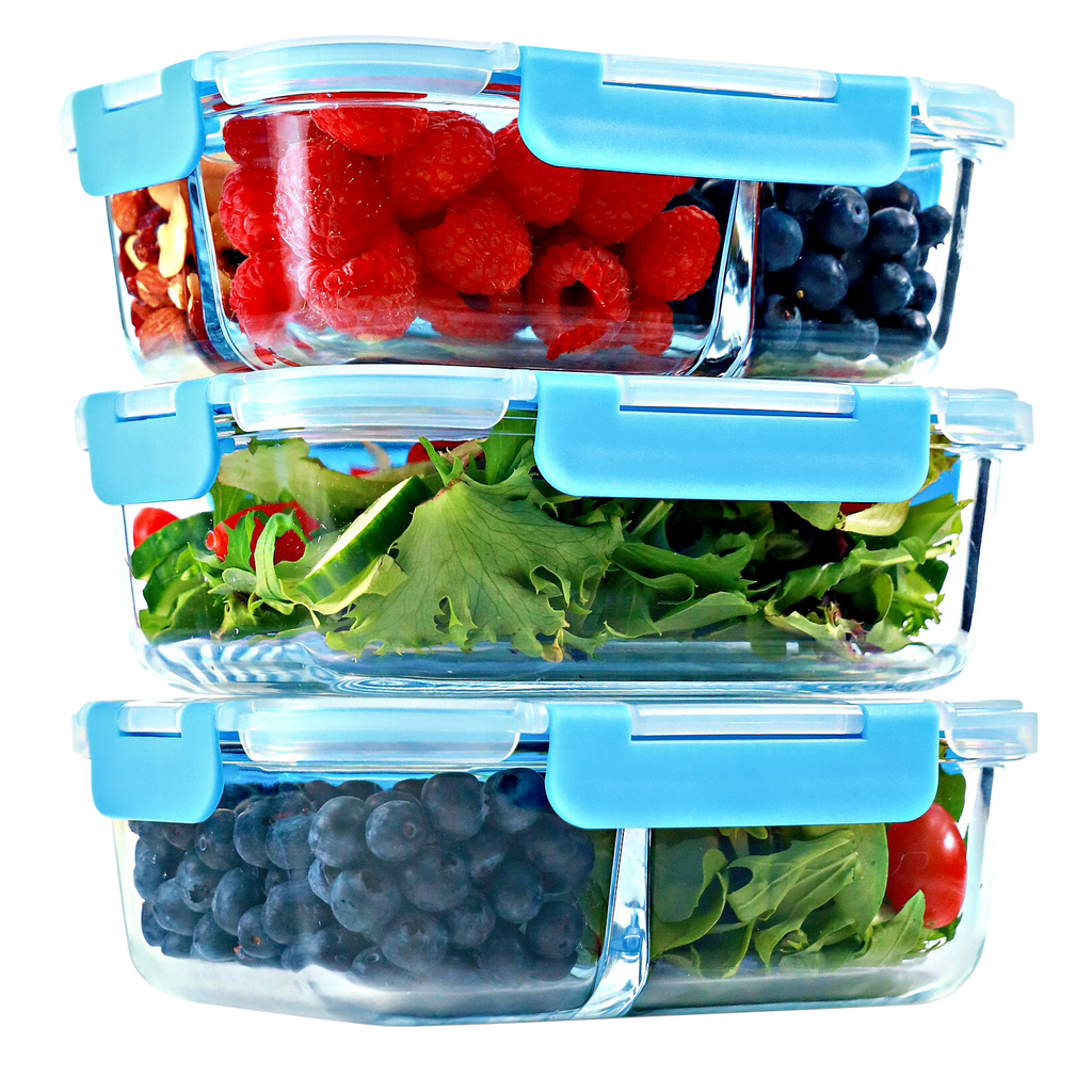 3 Compartment Glass Meal Prep Containers with Lids | BENTO BOXES | FOOD ...