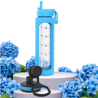 32 oz Glass Water Bottle with Time Marker (Blue Sleeve)