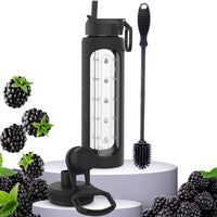 32 oz Glass Water Bottle with Time Marker and Brush (Black Sleeve, with Brush)
