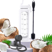 32 oz Glass Water Bottle with Time Marker and Brush (White, Cleaning Brush)