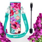 Water Bottle Holder with Strap for Walking & Cleaning Brush Set (Floral)
