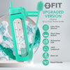 32 oz Glass Water Bottle with Straw Lid, Time Marker, Silicone Sleeve & Extra Lid (Seafoam Sleeve, with Brush)