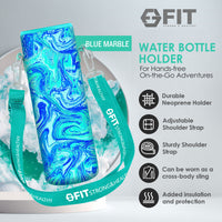 Water Bottle Holder with Strap for Walking & Cleaning Brush Set (Blue Marble)