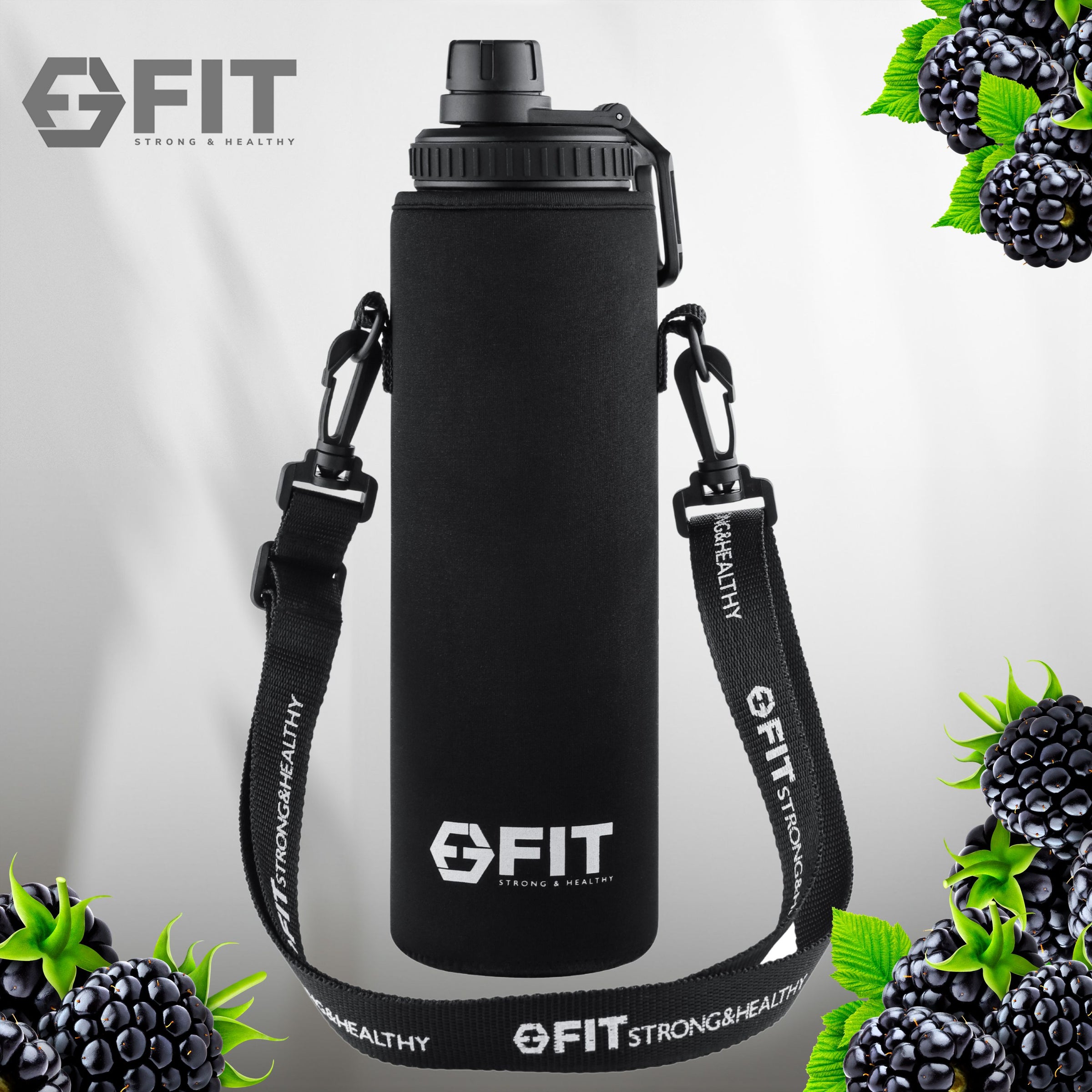 Water Bottle Holder with Strap for Walking & Cleaning Brush Set (Black)