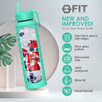 32 oz Glass Water Bottle with Straw Lid, Time Marker, Silicone Sleeve & Extra Lid (Seafoam Ribbed Sleeve)