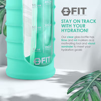 32 oz Glass Water Bottle with Time Marker and Extra Lid (Seafoam Ribbed Sleeve)