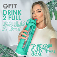 32 oz Glass Water Bottle with Time Marker and Extra Lid (Seafoam Ribbed Sleeve)