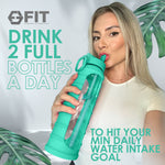 32 oz Glass Water Bottle with Straw Lid, Time Marker, Silicone Sleeve & Extra Lid (Seafoam Ribbed Sleeve)