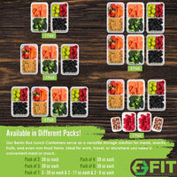 FIT Strong & Healthy food storage containers with lids and meal prep containers are available in different packs. These food storage containers with lids are perfect to be used as a lunch or snacks box for kids for school and kitchen storage. Our strong storage containers are ideal for work, travel, or anywhere you need a convenient meal or snack. Pack of 2: 39 oz each Pack of 3: 39 oz each Pack of 4: 39 oz each Pack of 6: 39 oz each Pack of 7: 3 - 39 oz each & 2 - 17 oz each & 2 - 6 oz each.