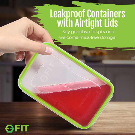 FIT Strong & Healthy food prep containers and toddler lunch box for daycare are designed to have leakproof lids to prevent spills and offers mess-free food storage containers for lunch boxes.