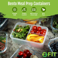 FIT Strong & Healthy meal prep containers reusable tupperware sets with lids are freezer safe, portion control, microwave oven safe, and BPA free. They can be used as kids lunch box containers for school and lunch boxes for adults.