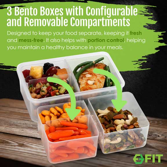 FIT Strong & Healthy tupperware sets with lids and compartments, lunch box for men and lunch box for women are designed to keep the different foods separate, keeping them fresh and mess-free. It also helps with portion control, helping you maintain a healthy balance in your meals.