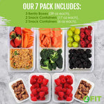FIT Strong & Healthy plastic food containers, cute bento box, and tupperware with compartments are made from a durable PP material. You can easily keep your kitchen in order and effortlessly take your meals anywhere with our on the go snack containers.