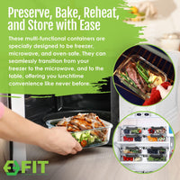 1 & 2 & 3 Compartment Glass Meal Prep Containers with BLACK Lids (3 Pack, 35 oz)