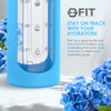 32 oz Glass Water Bottle with Time Marker Reminder, Removable Silicone Sleeve and EXTRA LID (BLUE)
