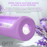 2 & 3 Compartment Glass Meal Prep Containers with LAVENDER Lids (4 Pack, 32 oz) and 32 oz Glass Water Bottle with Time Marker (Lavender) Bundle