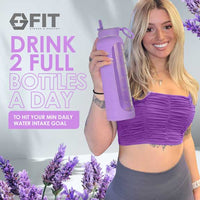 32 oz Glass Water Bottle with Time Marker and Extra Lid (Lavender Sleeve)