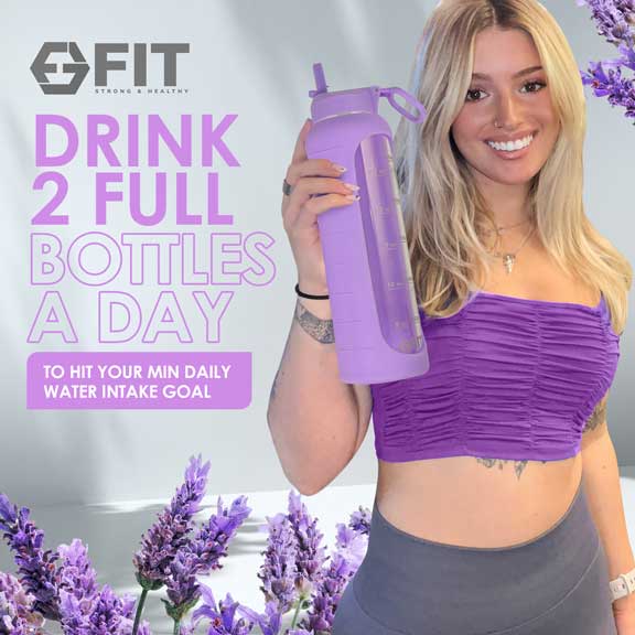 32 oz Glass Water Bottle with Time Marker and Extra Lid (Lavender Sleeve)