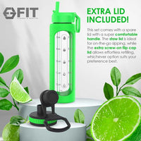 32 oz Glass Water Bottle with Time Marker and Extra Lid (Lime Sleeve)
