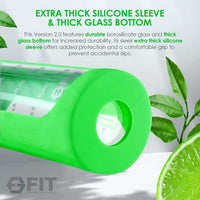 32 oz Glass Water Bottle with Time Marker and Extra Lid (Lime Sleeve)