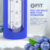 32 oz Glass Water Bottle with Straw Lid, Time Marker, Silicone Sleeve & Extra Lid (Royal Blue Sleeve)