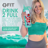 32 oz Glass Water Bottle with Time Marker, Extra Lid & Carrier (Seafoam, Floral Carrier)