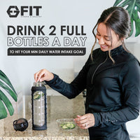 32 oz Glass Water Bottle with Time Marker and Extra Lid (Black Ribbed Sleeve)