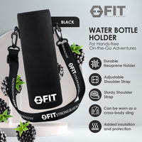 32 oz Glass Water Bottle with Time Marker, Extra Lid & Carrier (Black, Black Carrier)