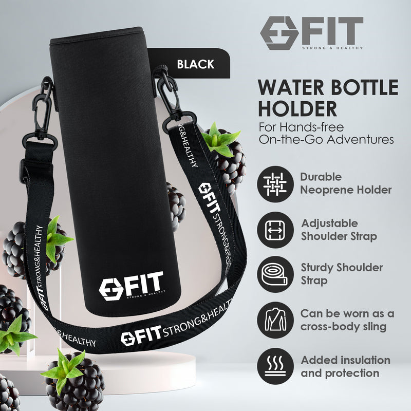 32 oz Glass Water Bottle with Time Marker and Water Bottle Holder With Strap - EXTRA LID, Reusable, Wide Mouth (Black Sleeve, Black Carrier)