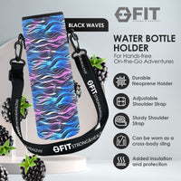 2 & 3 Compartment Glass Meal Prep Containers with BLUE Lids (4 Pack, 32 oz) and 32 oz Glass Water Bottle with Time Marker & Carrier (Black, Black Waves Carrier) Bundle