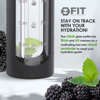 32 oz Glass Water Bottle with Time Marker, Extra Lid & Carrier (Black, Black Carrier)