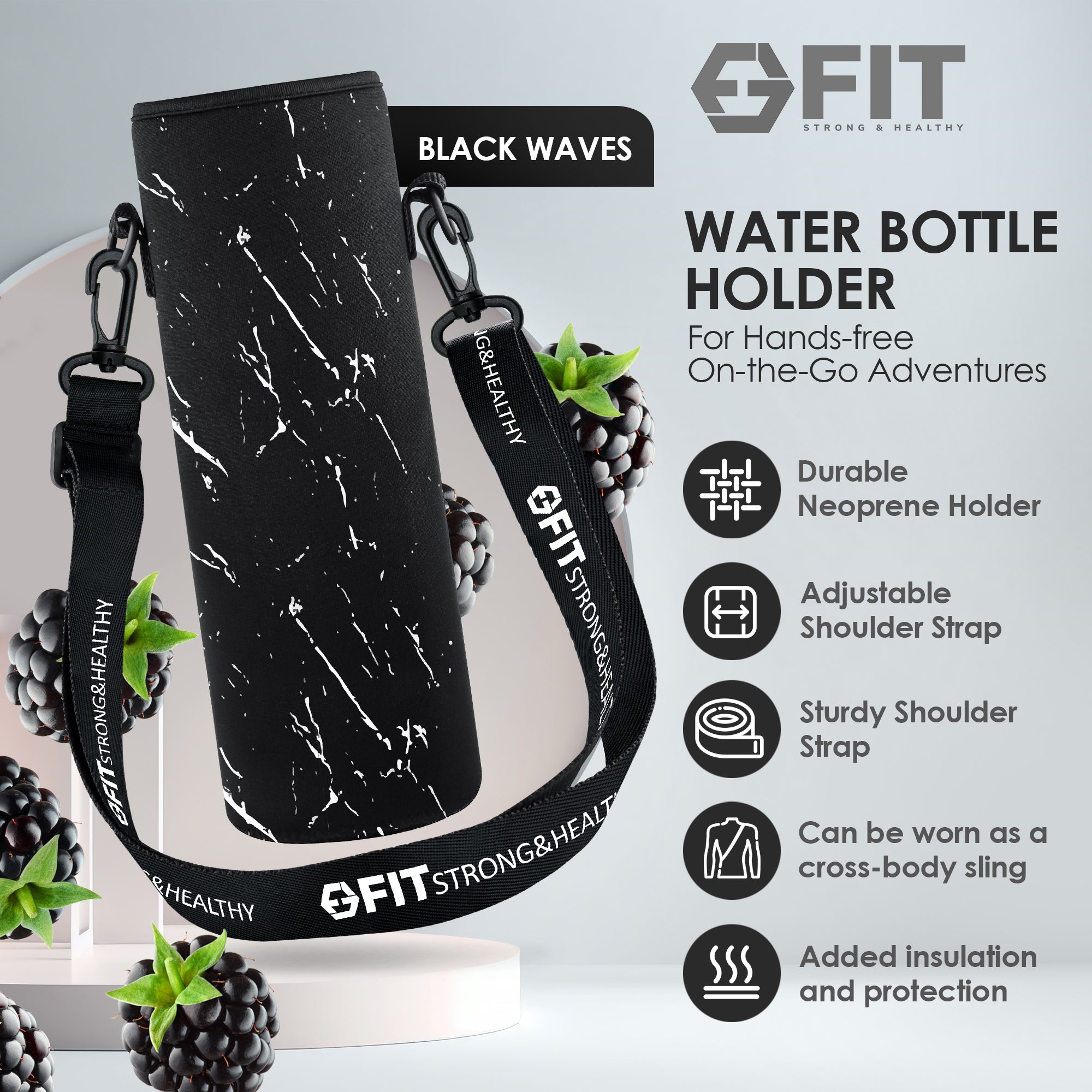 Water Bottle Holder with Strap for Walking & Cleaning Brush Set (White Marble)