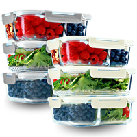 Glass Meal Prep Containers – 6-Pack (3-Pack 1, 2 & 3 Compartment, 35 oz, Beige + 3-Pack 1, 2 & 3 Compartment, 35 oz, Gray), Portion Control, Leak-Proof, Oven Safe, Food Storage