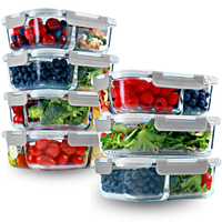 Glass Meal Prep Containers with Gray Lids – 7-Pack (4-Pack 2 & 3 Compartment, 32 oz + 3-Pack 1, 2 & 3 Compartment, 35 oz), Portion Control, Leak-Proof, Oven Safe, Food Storage