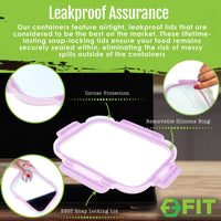 2 & 3 Compartment Glass Meal Prep Containers with LAVENDER Lids (4 Pack, 32 oz)