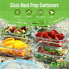 1 Compartment Glass Meal Prep Containers with BLUE Lids (3 Pack, 35 oz) and 32 oz Glass Water Bottle with Straw Lid, Time Marker, Sleeve & Extra Lid Bundle