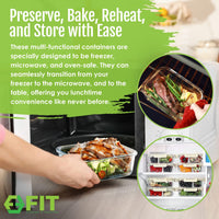 2 & 3 Compartment Glass Meal Prep Containers with BEIGE Lids (4 Pack, 32 oz)