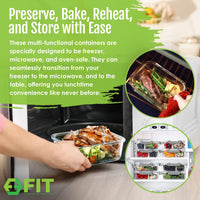 2 & 3 Compartment Glass Meal Prep Containers with GRAY Lids (4 Pack, 32 oz)