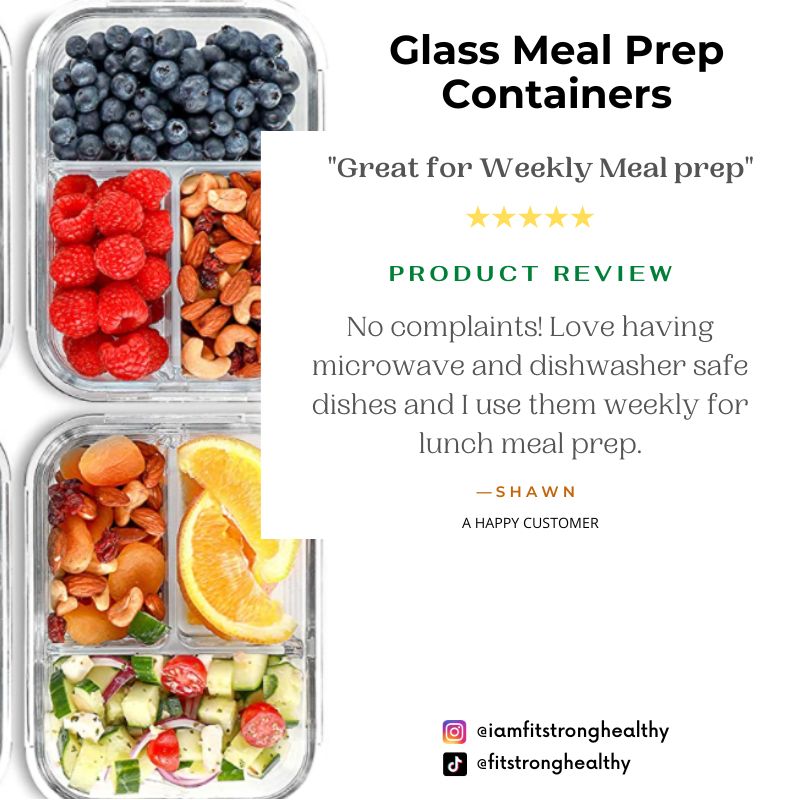 FIT Strong & Healthy 2 & 3 Compartment Glass Meal Prep Containers (4 Pack,  32 oz) - Glass Food Storage Containers with Lids, Glass Bento Box Containers,  Portion…