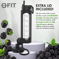 32 oz Glass Water Bottle with Time Marker and Extra Lid (Black Sleeve)