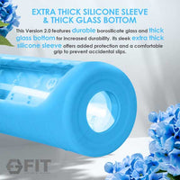 32 oz Glass Water Bottle with Time Marker (Blue Sleeve)
