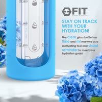 3 Compartments Glass Meal Prep Containers with BLUE Lids (3 Pack, 35 oz) and 32 oz Glass Water Bottle with Time Marker (Blue) Bundle