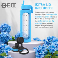32 oz Glass Water Bottle with Time Marker (Blue Sleeve)