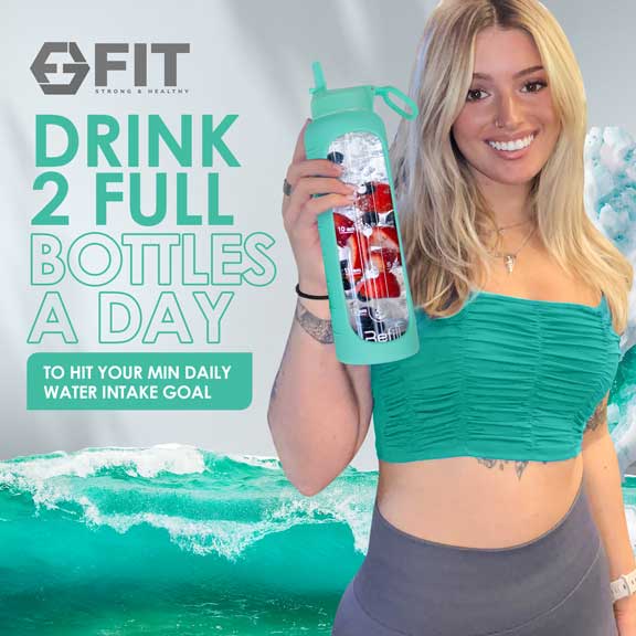 32 oz Glass Water Bottle with Time Marker and Extra Lid (Seafoam Sleeve)