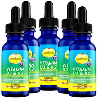 Vitamin D3 K2 Liquid Drops - No Fillers, Non-GMO, No Taste, 1 fl oz (5 pack)