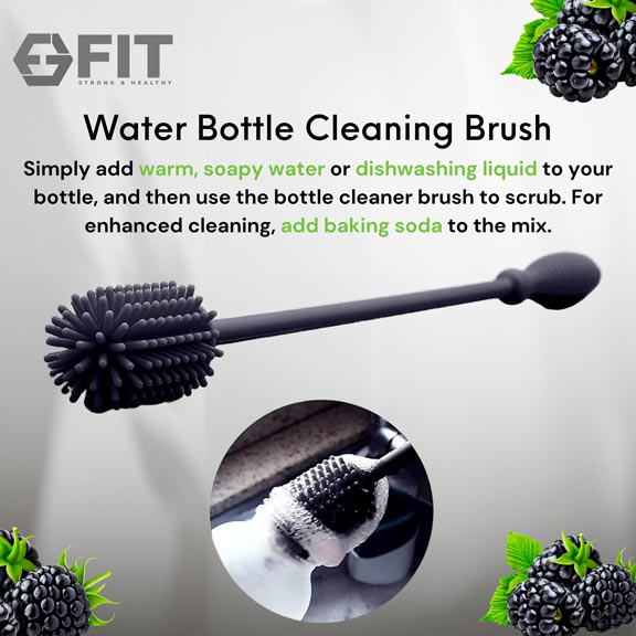 32 oz Glass Water Bottle with Time Marker and Brush (Black Sleeve, with Brush)