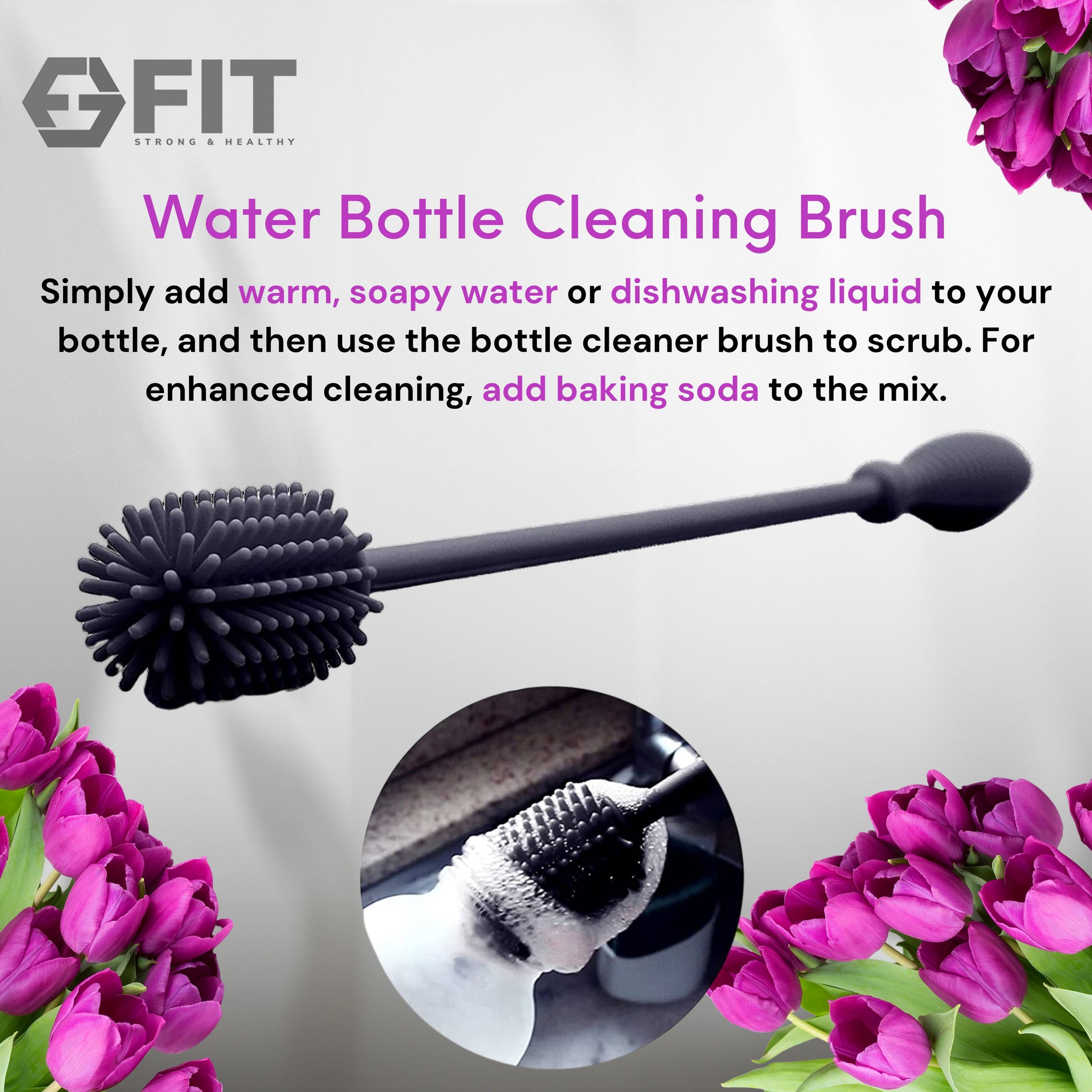 Water Bottle Holder with Strap for Walking & Cleaning Brush Set (Floral)
