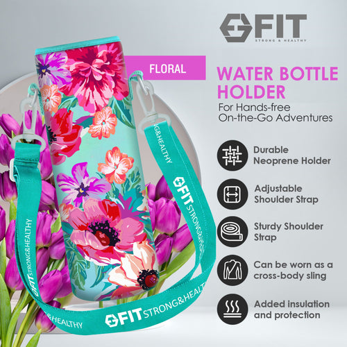 Water Bottle Holder with Strap for Walking & Cleaning Brush Set (Floral)