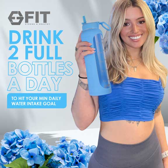 32 oz Glass Water Bottle with Time Marker (Blue Sleeve)